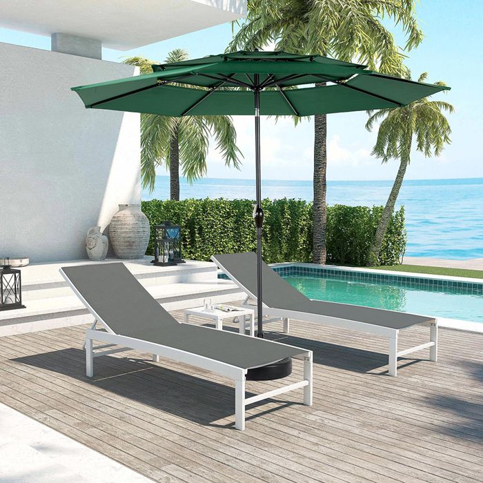 Parasol rectangulaire 294x294 cm GUTENT vert foncé – manivelle, toile polyester imperméable, structure acier