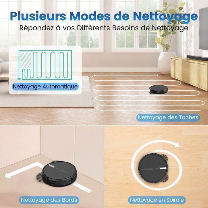 AIRROBO G60 Aspirateur Robot Laveur sans Fil 4000Pa, 120Min Longue Autonomie, Silencieux, Idéal pour Poils d'Animaux