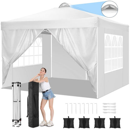 Tonnelle pliante 3 x 3m, étanche, stable, résistante à l'hiver, avec 4 panneaux latéraux,Blanc