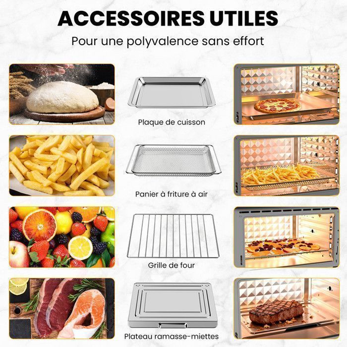 Friteuse sans Huile 12L - Panier Flexible - Écran LED - Cuisson 360° Sans Huile - 10 Programmes - Fenêtre transparente - Air fryer