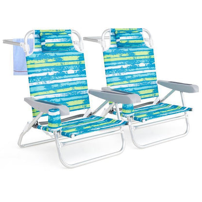 Lot de 2 Chaises de Jardin Extérieur Pliable COSTWAY, Cadre Léger en Aluminium, Dossier Réglable en 4 Positions, Sac Isotherme