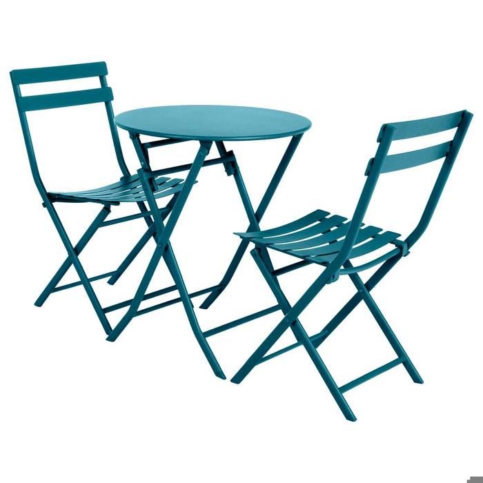 Table de jardin pliante ronde "Greensboro" vert olive 2 places en acier traité époxy - Hespéride