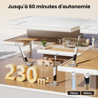 PROSCENIC F10 Ultra Aspirateur laveur sans fil -Sec/humide -Brosse à bord 0.7mm - Réservoir 1.3L -Ecran LED - Auto-nettoyage-60min