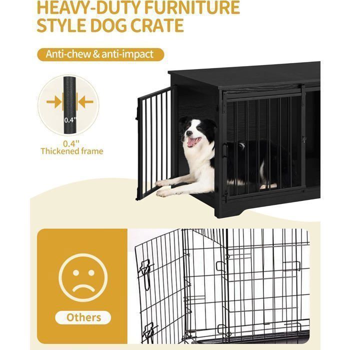 Cage pour Chien, 100 cm Meuble Cage Chien,avec Porte coulissante, 2 Portes, Niche Moderne pour Chiens, 100 x 60 x 68 cm, Noir
