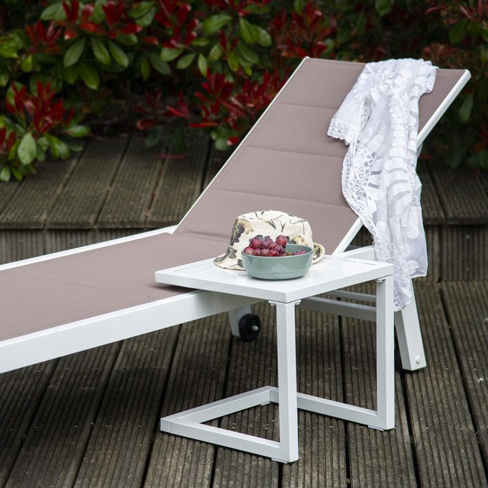 Set bain de soleil et table d'appoint BARBADOS en textilène gris - aluminium blanc