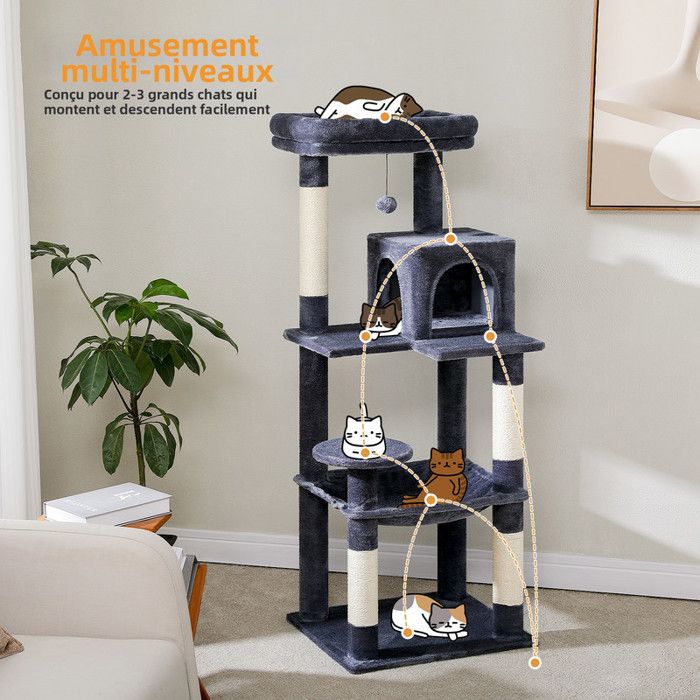 PAWZ Road Arbre à chat Design Spacieux Grande Hamac Dur Stable Avec hamac et belle maison pour chat - Cactus vert - 143 cm