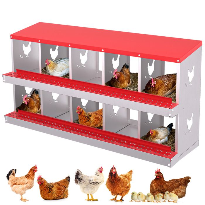 Pondoir Poules Pondeuses 10 Compartiments, Poulailler en Acier Galvanisé, Récolte des Œufs Facilitée,  Pratique, Pied, Vert