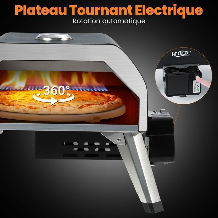 Four à pizza électrique professionnel - 80-450°C, Pizza en 90s, 6 Programmes, Pierre rotative 33cm, Coupe-pizza et pelle
