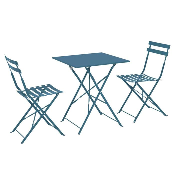 Table de jardin et 2 chaises acier 60 cm vert cactus Rome - Oviala