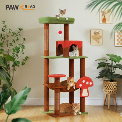 PAWZ Road Arbre à chat Design Spacieux Grande Hamac Dur Stable Avec hamac et belle maison pour chat - Cactus vert - 143 cm