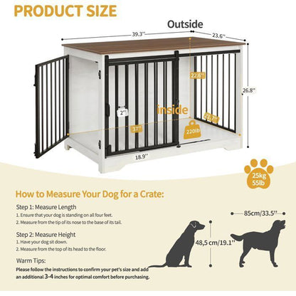 Cage pour Chien, 100 cm Meuble Cage Chien,avec Porte coulissante, 2 Portes, Niche Moderne pour Chiens, 100 x 60 x 68 cm, Noir