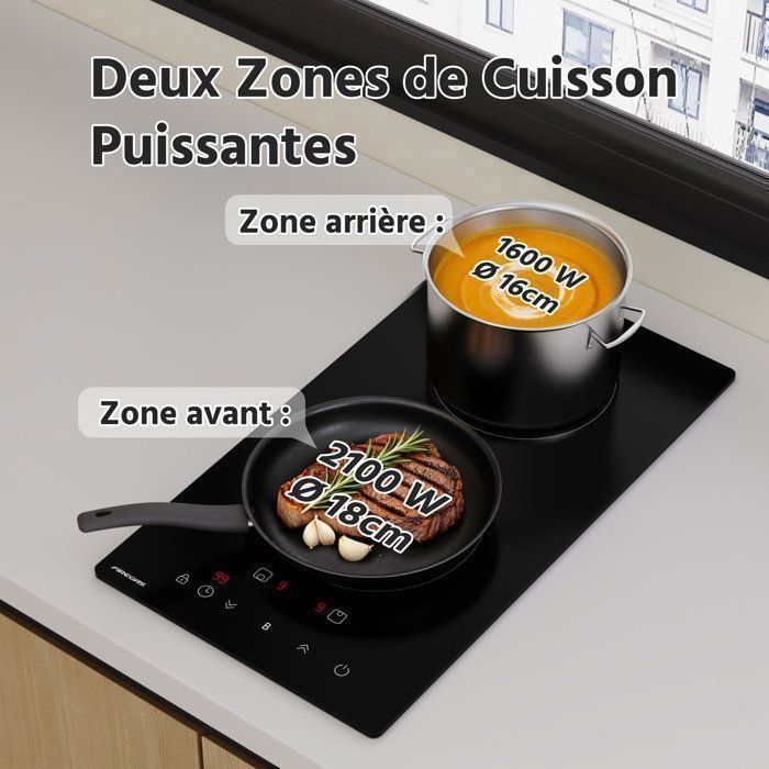 Plaque Induction FIREGAS 60 cm – 3 Foyers, 7400 W, Chauffage Rapide, Design Moderne, Haute Performance