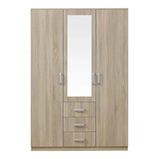 Armoire de chambre garde-robe moderne meuble de rangement intemporel 5 étagères 3 tiroirs + miroir MDF 176 x 120 x 52 cm effet chêne sonoma 03_0006369