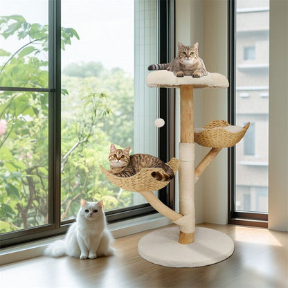 Arbre à Chat Hauteur 99 cm - BingoPaw - Centre d'activités pour Chats avec Griffoir en Sisal - 2 Plateformes avec 1 Niche