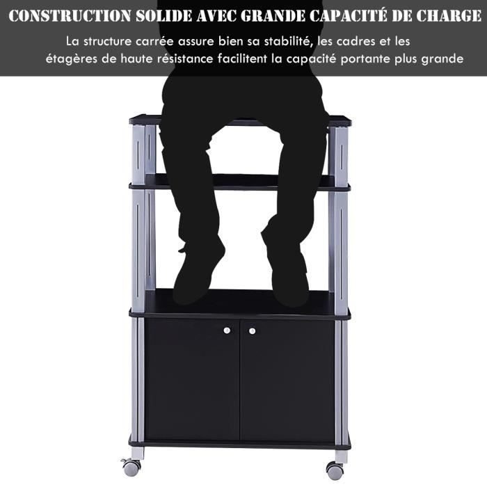 Meuble pour Micro Onde Étagère de Cuisine pour Four en Bois avec 3 Couches Roues 60 x 40 x 98 CM Noir