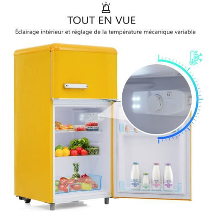 Réfrigérateur rétro - LANGTU - Retro 60L - 2 portes - Congélateur 22 L - 46 dB