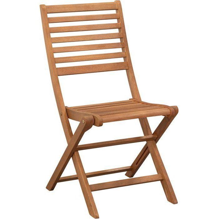Lot de 2 chaises de jardin pliantes en bois d'acacia FSC - EDEN - Assise textilène - Gris - 58 x 58 x H90 cm