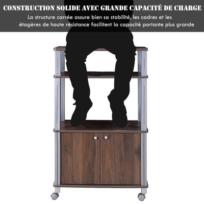 Meuble pour Micro Onde Étagère de Cuisine pour Four en Bois avec 3 Couches Roues 60 x 40 x 98 CM Noir