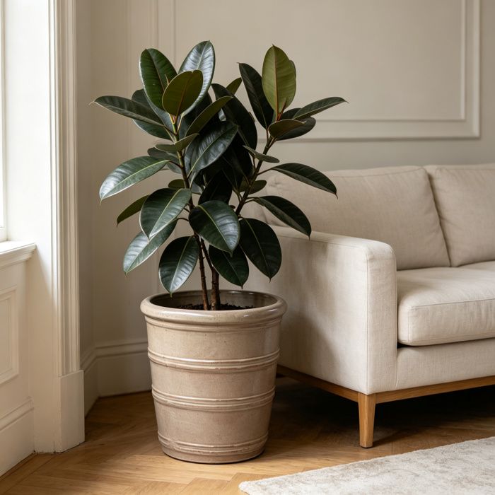 Pots de Fleur en Céramique - 41,5x41,3 cm - Grand Bac à Fleurs avec Trou de Drainage - Vase Design pour Jardin - Taupe