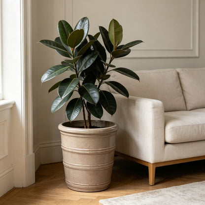 Pots de Fleur en Céramique - 41,5x41,3 cm - Grand Bac à Fleurs avec Trou de Drainage - Vase Design pour Jardin - Taupe
