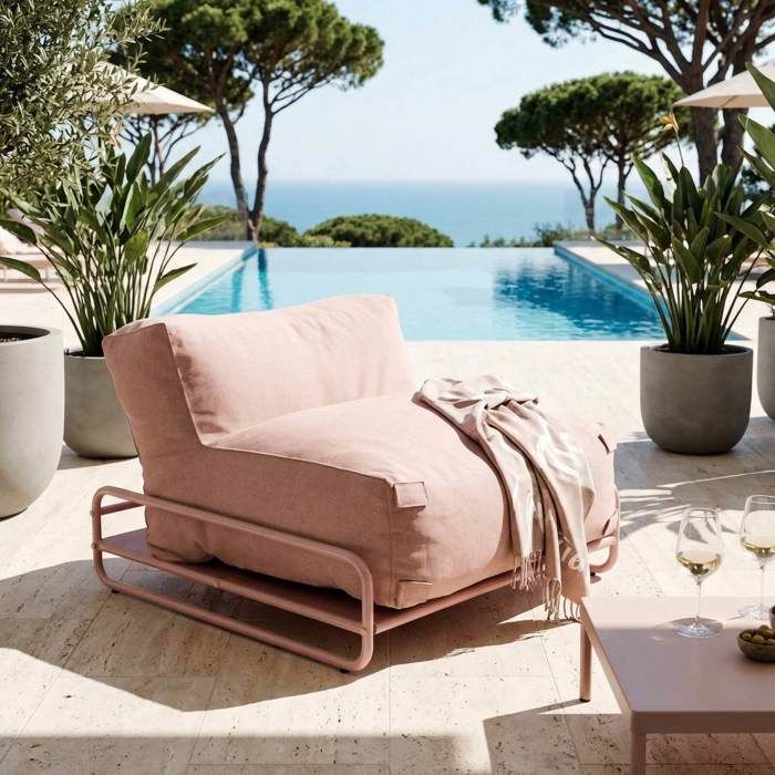 Chauffeuse pour salon de jardin modulable avec structure jaune clair  Mixi, Oviala
