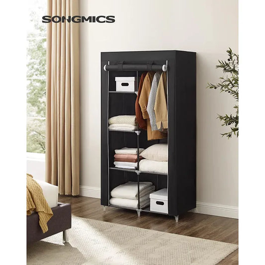 Armoire En Tissu Non tissé Avec 2 Tringles 6 Étagères Design Personnalisable Portant et penderie