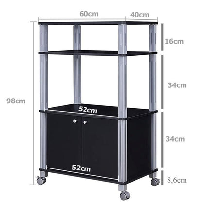 Meuble pour Micro Onde Étagère de Cuisine pour Four en Bois avec 3 Couches Roues 60 x 40 x 98 CM Noir
