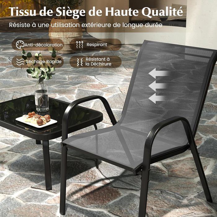 COSTWAY 4 PCS Ensemble Table et Chaises de Jardin Extérieur, Chaises et Causeuse avec Siège en Tissu, Plateau en Verre Trempé, Bleu