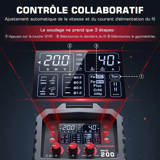 ARCCAPTAIN poste soudure MIG MAG 6-en-1, 200A, TIG, sans gaz, multi-process