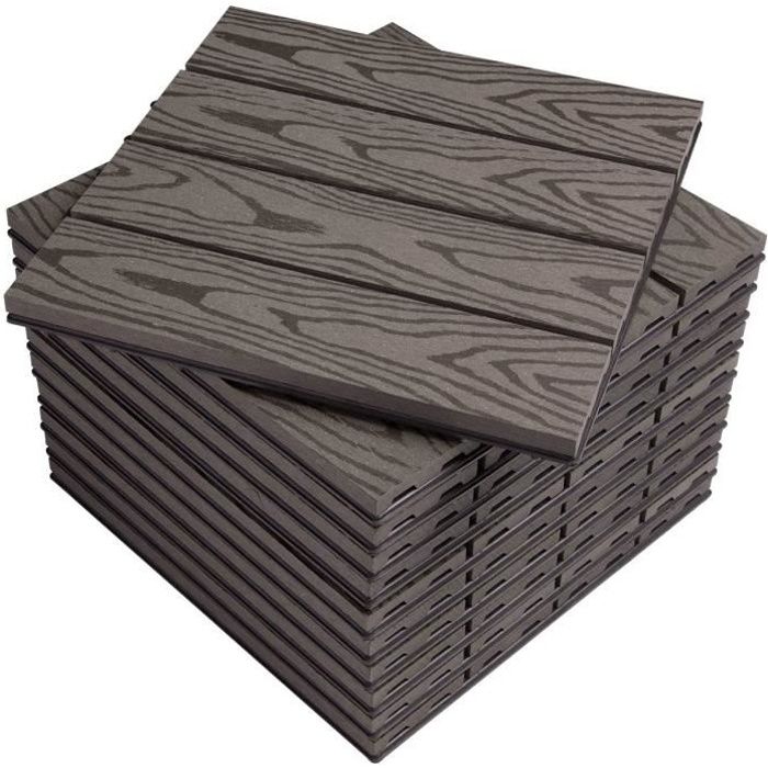 WOLTU Carrelage de sol Dalle WPC 30x30cm,pour jardin terrasse en composite bois-plastique,Café(22 pièces-2 m²)GTF002hco-2