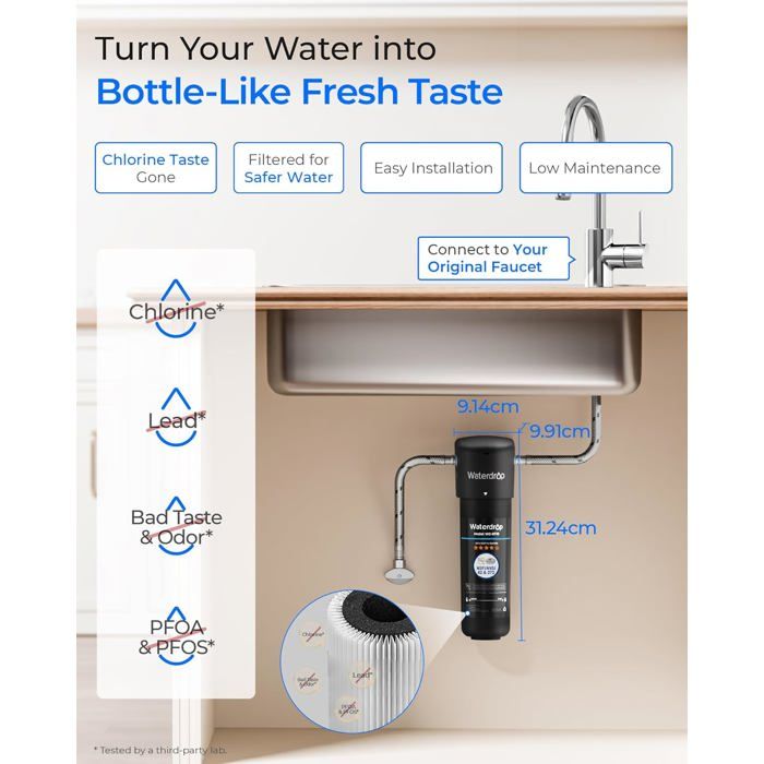 Waterdrop 10UB Système de Filtre à Eau Sous Évier avec Robinet Dédié, 11K Gallons de Filtration D'eau de Grande Capacité