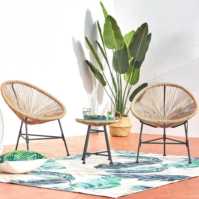 Acapulco : Ensemble 2 fauteuils oeuf + table basse gris clair