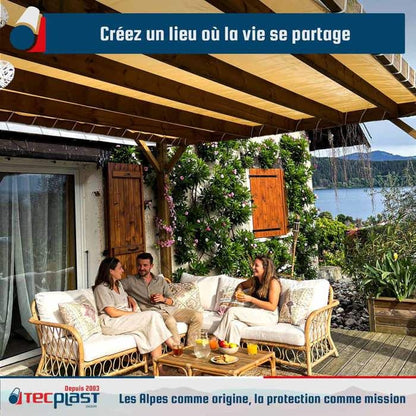 TECPLAST Toile Pergola Blanc Crème 2,5x3 m LP640PR - Garantie 8 ans - Bâche Pergola ou Tonnelle étanche en PVC pour terrasse