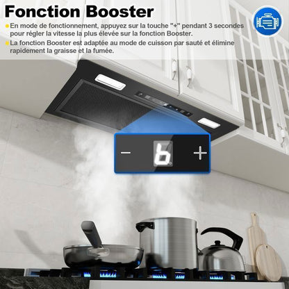 Hotte Aspirante-hotte encastrable-750 m³/h-L 52cm Kichpower -Gestuelle - Tactile - Booster - Recyclage avec Filtre à Charbon - A+++