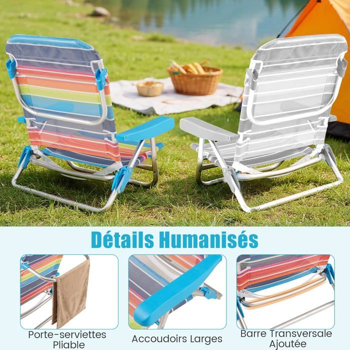 Lot de 2 Chaises de Jardin Extérieur Pliable COSTWAY, Cadre Léger en Aluminium, Dossier Réglable en 4 Positions, Sac Isotherme