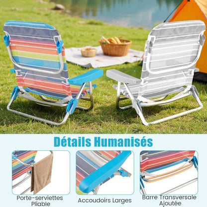 Lot de 2 Chaises de Jardin Extérieur Pliable COSTWAY, Cadre Léger en Aluminium, Dossier Réglable en 4 Positions, Sac Isotherme