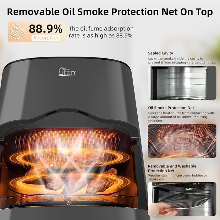UTEN Air Fryer Sans Huile 5.5L 2000W,Friteuse à Air avec Écran Tactile LED,14 Programmes et Fenêtre Visible,Cuisson Rapide et Saine