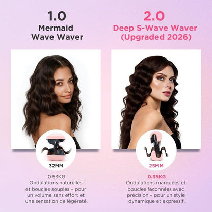 Fer à Onduler Deep Waves 25 mm Mermaid Waves, PARWIN PRO BEAUTY Fer à Boucler Double Cylindre Beach Waves, rose
