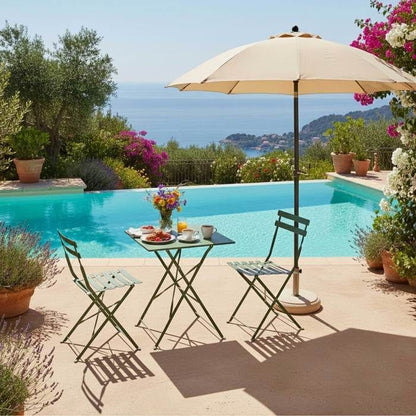 Table de jardin et 2 chaises acier 60 cm vert cactus Rome - Oviala