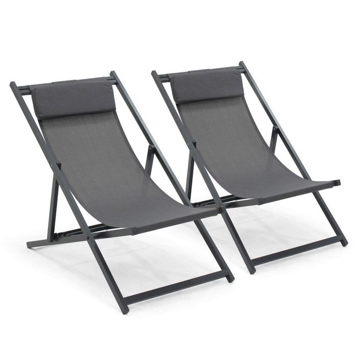 Lot de 2 transats en aluminium anthracite Santiago - Oviala