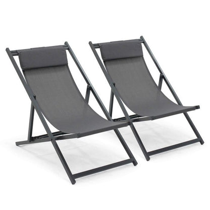 Lot de 2 transats en aluminium anthracite Santiago - Oviala