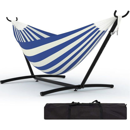 Hamac Double 12FT avec Support en Acier - Toile Matelassée 450LB - Barre en Bois Dur - Sac de Transport Inclus - Beige