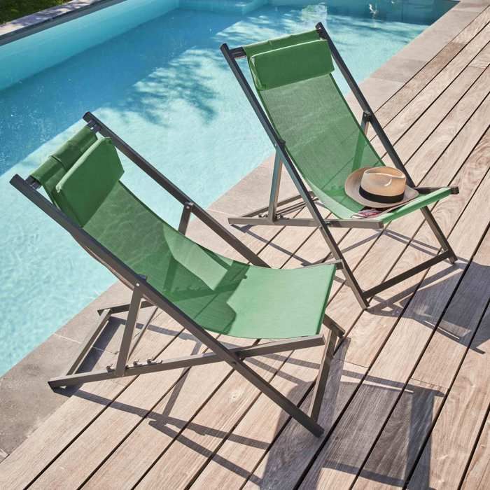 Lot de 2 transats en aluminium anthracite Santiago - Oviala