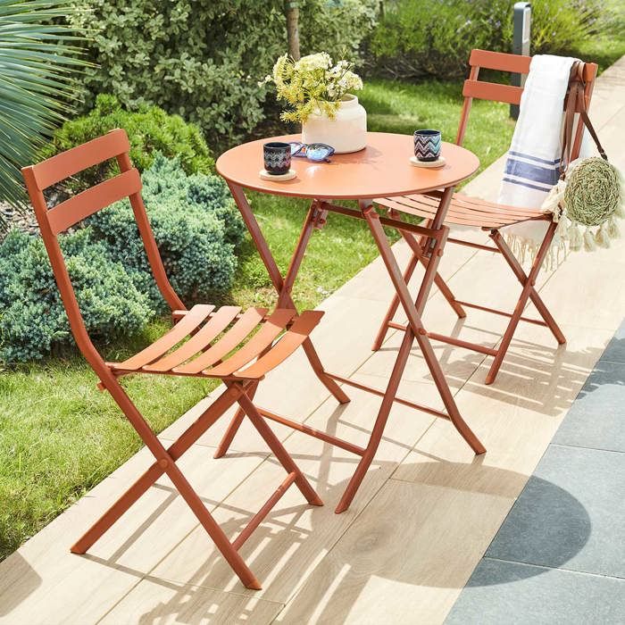 Table de jardin pliante ronde "Greensboro" vert olive 2 places en acier traité époxy - Hespéride