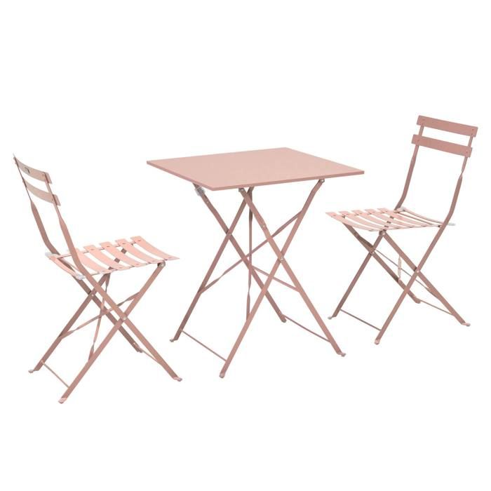 Table de jardin et 2 chaises acier 60 cm vert cactus Rome - Oviala