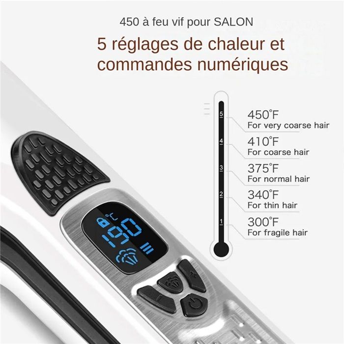 Lisseur vapeur-Plaques en Céramique extra larges，5 vitesses - alimentation rotative 360°-Jusqu'à 230°C-Pour Tous Types de Cheveux