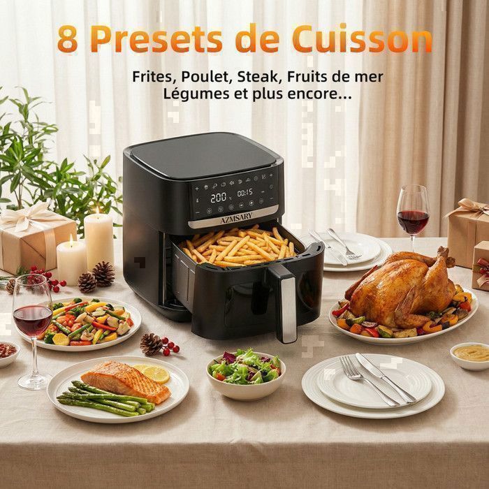 Friteuse sans Huile 12L - Panier Flexible - Écran LED - Cuisson 360° Sans Huile - 10 Programmes - Fenêtre transparente - Air fryer