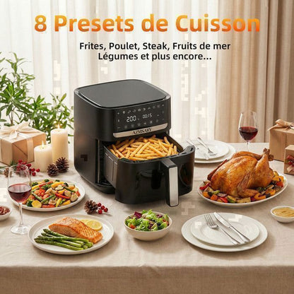 Friteuse sans Huile 12L - Panier Flexible - Écran LED - Cuisson 360° Sans Huile - 10 Programmes - Fenêtre transparente - Air fryer