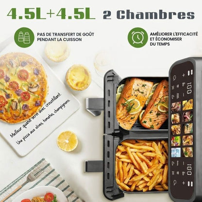 Friteuse XXL 8,5L Air Fryer avec Fenêtre de Visualisation & Écran Couleur, 12 Programmes, 1800W, Nettoie Facilement, Noir