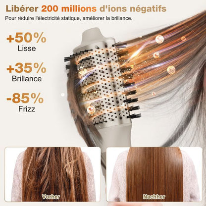Brosse soufflante haute vitesse - MCURO - 6 en 1 1500W - 3 Vitesses & 3 Températures - Thermostat intelligent - Soin Cheveux - Gris